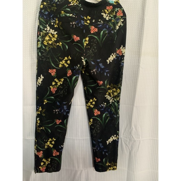 Chico's size 1R Black Bronze Floral Pants Pull On Pockets Size 8 - Picture 7 of 8